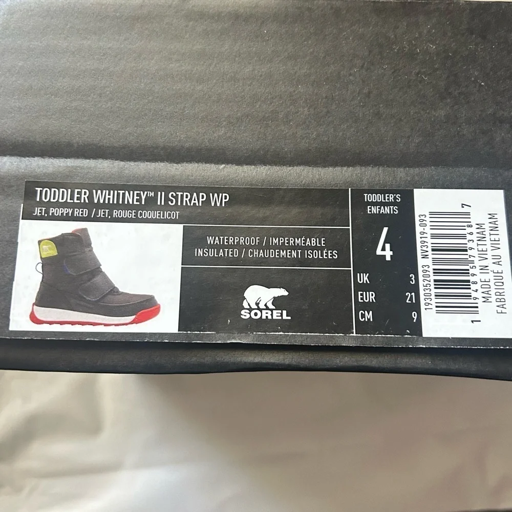Sorel Whitney II Strap Insulated Snow Winter Waterproof Boots Toddler Kid Size 4